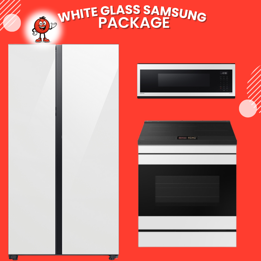 Side by Side Refrigerator, Low Profile Microwave, Electric Slide-In Range 